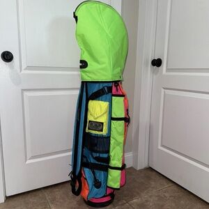 VTG Belding Sports “Bushwhacker” Neon Golf Bag – RARE 80s W/rainhood Cart Bag